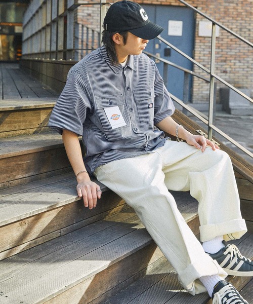 Dickies（ディッキーズ）の「Dickies/ディッキーズ ワッペン刺繍ツイル半袖ワークシャツ（シャツ/ブラウス・メンズ・ブラック/サックスブルー/ブルー/ネイビー/アイボリー系1/アイボリー系/グリーン/ベージュ・M/XL/L）」の18枚目の写真