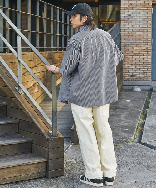 Dickies（ディッキーズ）の「Dickies/ディッキーズ ワッペン刺繍ツイル半袖ワークシャツ（シャツ/ブラウス・メンズ・ブラック/サックスブルー/ブルー/ネイビー/アイボリー系1/アイボリー系/グリーン/ベージュ・M/XL/L）」の17枚目の写真