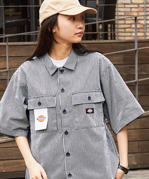 Dickies（ディッキーズ）の「Dickies/ディッキーズ ワッペン刺繍ツイル半袖ワークシャツ（シャツ/ブラウス・メンズ・ブラック/サックスブルー/ブルー/ネイビー/アイボリー系1/アイボリー系/グリーン/ベージュ・M/XL/L）」の13枚目の写真