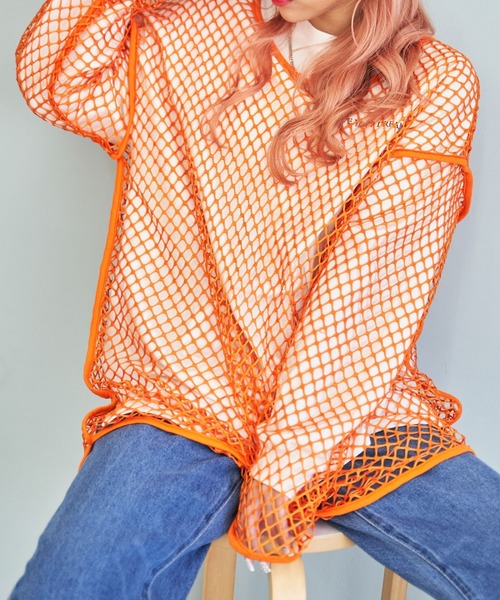 WEGO（ウィゴー）の「WEGO/メッシュBIGロンT（Tシャツ/カットソー・レディース・ブルー/オレンジ/ブラック/ホワイト・FREE）」の7枚目の写真