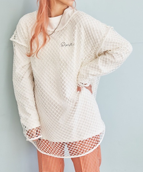 WEGO（ウィゴー）の「WEGO/メッシュBIGロンT（Tシャツ/カットソー・レディース・ブルー/オレンジ/ブラック/ホワイト・FREE）」の9枚目の写真