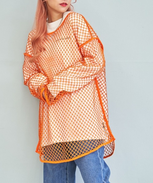 WEGO（ウィゴー）の「WEGO/メッシュBIGロンT（Tシャツ/カットソー・レディース・ブルー/オレンジ/ブラック/ホワイト・FREE）」の16枚目の写真