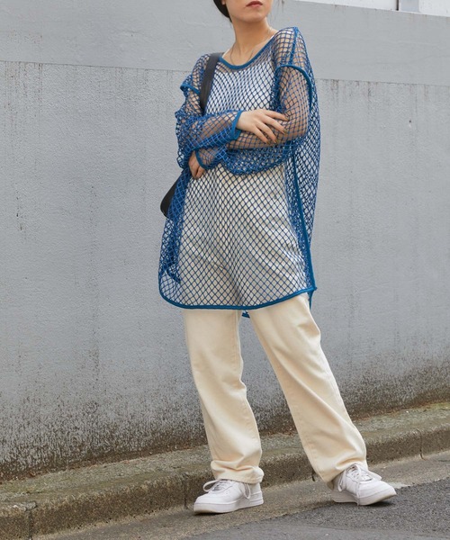 WEGO（ウィゴー）の「WEGO/メッシュBIGロンT（Tシャツ/カットソー・レディース・ブルー/オレンジ/ブラック/ホワイト・FREE）」の13枚目の写真