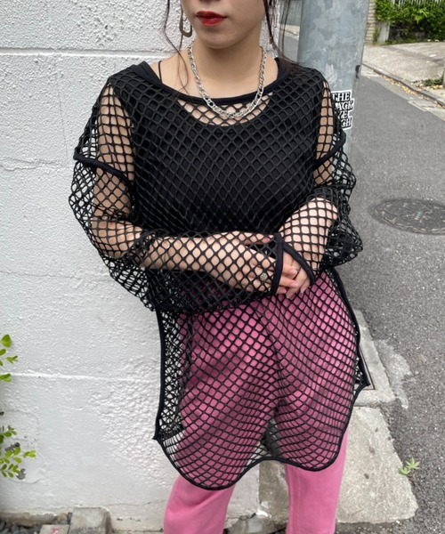 WEGO（ウィゴー）の「WEGO/メッシュBIGロンT（Tシャツ/カットソー・レディース・ブルー/オレンジ/ブラック/ホワイト・FREE）」の21枚目の写真