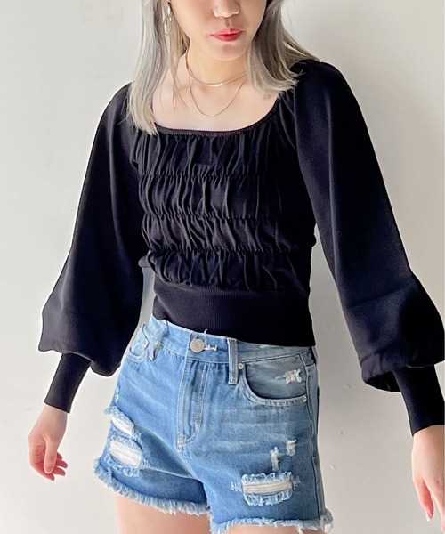 one way（ワンウェイ）の「シャーリングBIGスリーブトップス（ニット/セーター・レディース・ライトグレー/ライトブルー/ブラック/ライトブラウン/ライトグリーン・FREE）」の21枚目の写真