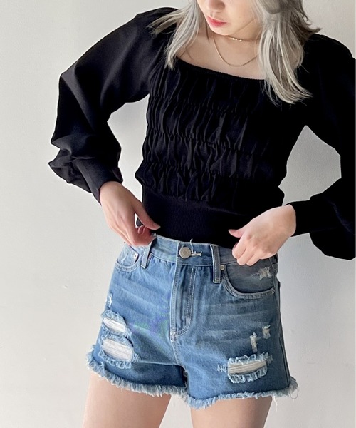 one way（ワンウェイ）の「シャーリングBIGスリーブトップス（ニット/セーター・レディース・ライトグレー/ライトブルー/ブラック/ライトブラウン/ライトグリーン・FREE）」の20枚目の写真