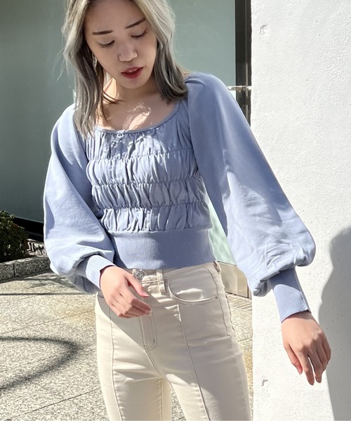 one way（ワンウェイ）の「シャーリングBIGスリーブトップス（ニット/セーター・レディース・ライトグレー/ライトブルー/ブラック/ライトブラウン/ライトグリーン・FREE）」の17枚目の写真