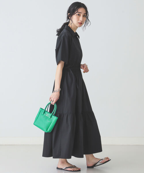 BEAMS LIGHTS（ビームスライツ）の「BEAMS LIGHTS / コットン ティアード ハーフスリーブ ワンピース（ワンピース・レディース・ホワイト/ブラック・ONE SIZE）」の2枚目の写真