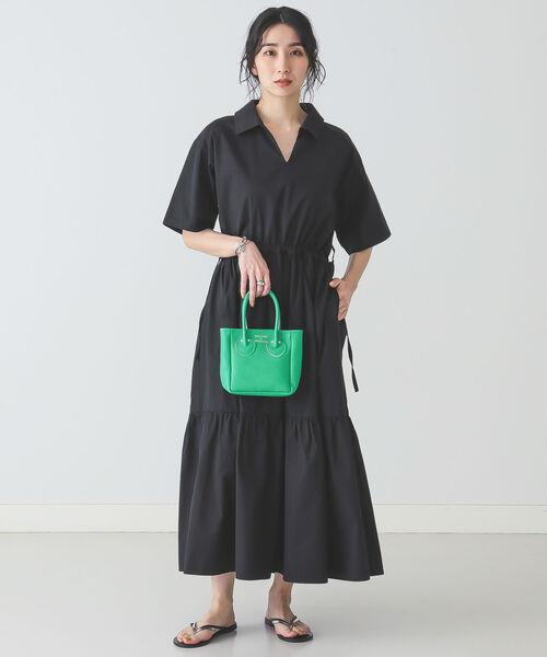 BEAMS LIGHTS（ビームスライツ）の「BEAMS LIGHTS / コットン ティアード ハーフスリーブ ワンピース（ワンピース・レディース・ホワイト/ブラック・ONE SIZE）」の6枚目の写真