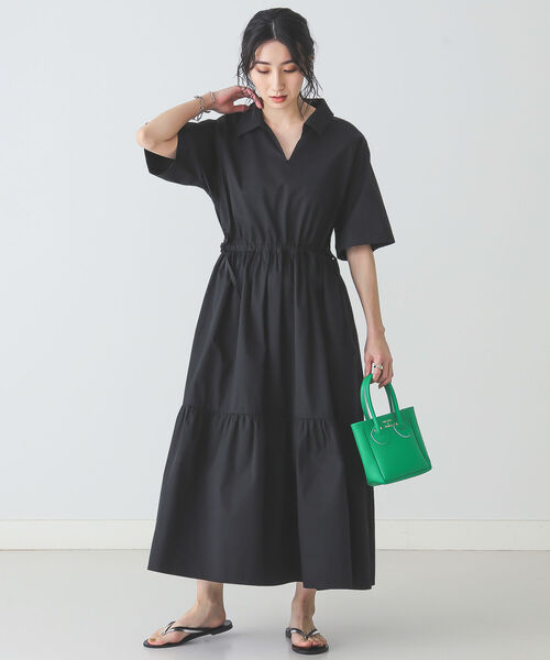 BEAMS LIGHTS（ビームスライツ）の「BEAMS LIGHTS / コットン ティアード ハーフスリーブ ワンピース（ワンピース・レディース・ホワイト/ブラック・ONE SIZE）」の7枚目の写真