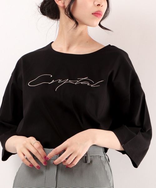 FUNALIVE(ファンアライブ)の「je crois soi ロゴ刺繍Aラインカットソー(Tシャツ/カットソー・レディース・グレー/ブラック/ピンク/サックスブルー/オフホワイト・FREE)」の3枚目の写真