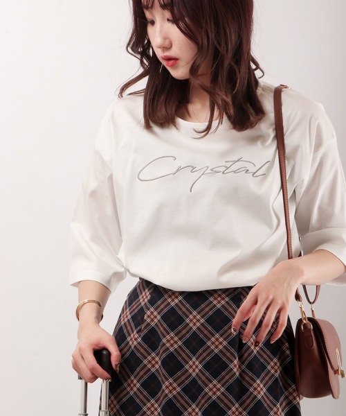FUNALIVE(ファンアライブ)の「je crois soi ロゴ刺繍Aラインカットソー(Tシャツ/カットソー・レディース・グレー/ブラック/ピンク/サックスブルー/オフホワイト・FREE)」の6枚目の写真