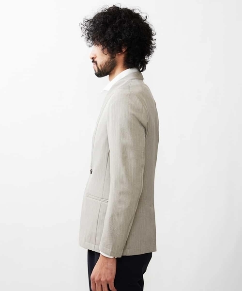 MICHEL KLEIN HOMME (ミッシェルクランオム)の「ストライプジャケット(ノーカラージャケット・メンズ・ブラック/ベージュ・MEDIUM/LARGE/X-LARGE)」の4枚目の写真