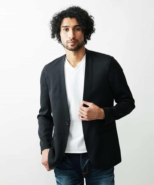 MICHEL KLEIN HOMME (ミッシェルクランオム)の「ストライプジャケット(ノーカラージャケット・メンズ・ブラック/ベージュ・MEDIUM/LARGE/X-LARGE)」の14枚目の写真
