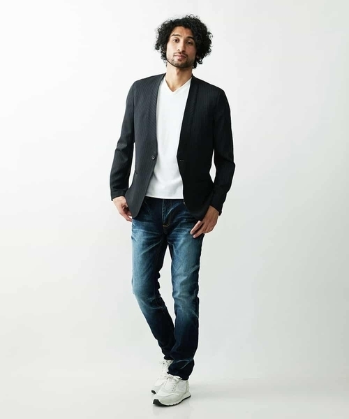 MICHEL KLEIN HOMME (ミッシェルクランオム)の「ストライプジャケット(ノーカラージャケット・メンズ・ブラック/ベージュ・MEDIUM/LARGE/X-LARGE)」の15枚目の写真