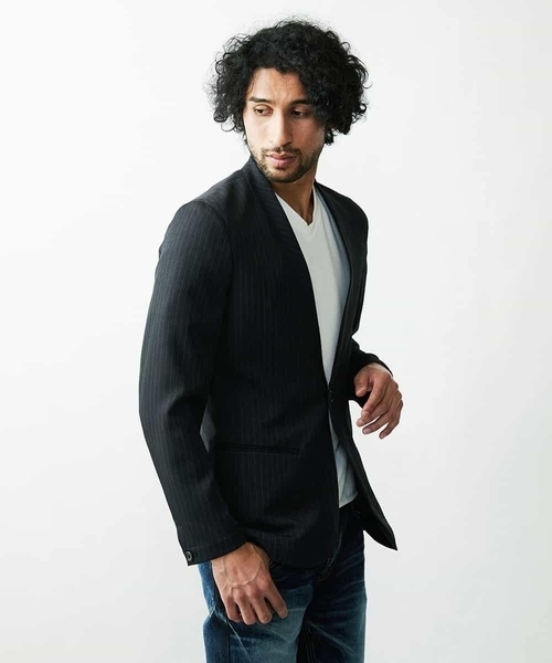 MICHEL KLEIN HOMME (ミッシェルクランオム)の「ストライプジャケット(ノーカラージャケット・メンズ・ブラック/ベージュ・MEDIUM/LARGE/X-LARGE)」の16枚目の写真