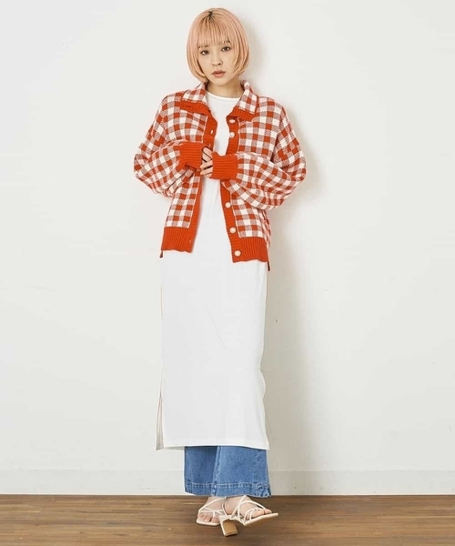 A de a.v.v（アードアー・ヴェ・ヴェ）の「ジャガードギンガムチェックカーディガン（カーディガン/ボレロ・レディース・レッド/イエロー/グリーン・39）」の15枚目の写真