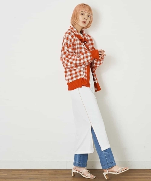 A de a.v.v（アードアー・ヴェ・ヴェ）の「ジャガードギンガムチェックカーディガン（カーディガン/ボレロ・レディース・レッド/イエロー/グリーン・39）」の10枚目の写真