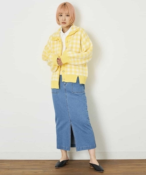 A de a.v.v（アードアー・ヴェ・ヴェ）の「ジャガードギンガムチェックカーディガン（カーディガン/ボレロ・レディース・レッド/イエロー/グリーン・39）」の14枚目の写真