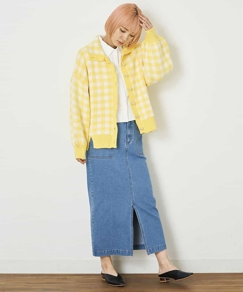 A de a.v.v（アードアー・ヴェ・ヴェ）の「ジャガードギンガムチェックカーディガン（カーディガン/ボレロ・レディース・レッド/イエロー/グリーン・39）」の9枚目の写真