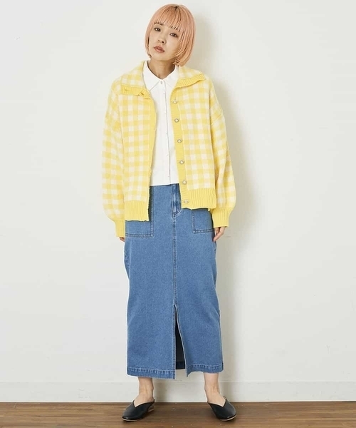 A de a.v.v（アードアー・ヴェ・ヴェ）の「ジャガードギンガムチェックカーディガン（カーディガン/ボレロ・レディース・レッド/イエロー/グリーン・39）」の4枚目の写真