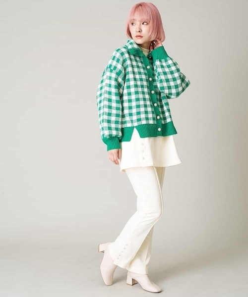 A de a.v.v（アードアー・ヴェ・ヴェ）の「ジャガードギンガムチェックカーディガン（カーディガン/ボレロ・レディース・レッド/イエロー/グリーン・39）」の6枚目の写真