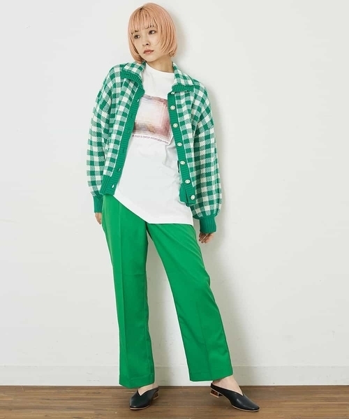 A de a.v.v（アードアー・ヴェ・ヴェ）の「ジャガードギンガムチェックカーディガン（カーディガン/ボレロ・レディース・レッド/イエロー/グリーン・39）」の8枚目の写真