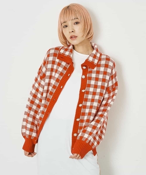 A de a.v.v（アードアー・ヴェ・ヴェ）の「ジャガードギンガムチェックカーディガン（カーディガン/ボレロ・レディース・レッド/イエロー/グリーン・39）」の17枚目の写真