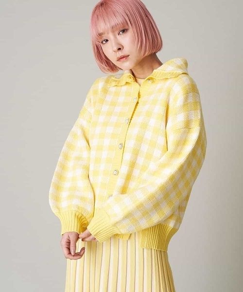 A de a.v.v（アードアー・ヴェ・ヴェ）の「ジャガードギンガムチェックカーディガン（カーディガン/ボレロ・レディース・レッド/イエロー/グリーン・39）」の18枚目の写真
