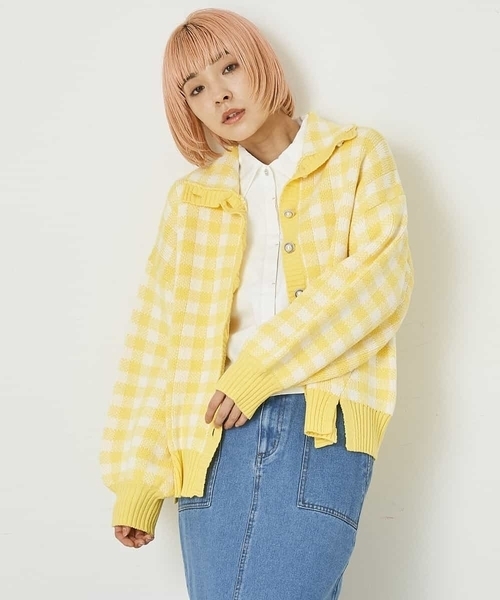 A de a.v.v（アードアー・ヴェ・ヴェ）の「ジャガードギンガムチェックカーディガン（カーディガン/ボレロ・レディース・レッド/イエロー/グリーン・39）」の19枚目の写真