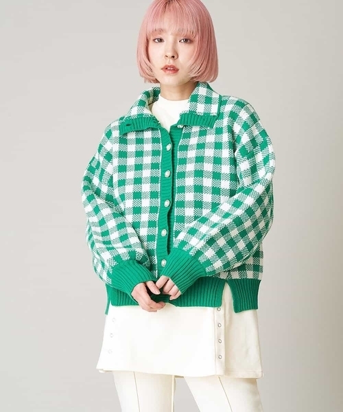 A de a.v.v（アードアー・ヴェ・ヴェ）の「ジャガードギンガムチェックカーディガン（カーディガン/ボレロ・レディース・レッド/イエロー/グリーン・39）」の20枚目の写真
