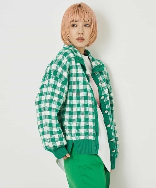 A de a.v.v（アードアー・ヴェ・ヴェ）の「ジャガードギンガムチェックカーディガン（カーディガン/ボレロ・レディース・レッド/イエロー/グリーン・39）」の21枚目の写真