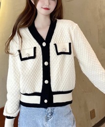 【KOREA SELECT】バイカラー ニット カーディガン
