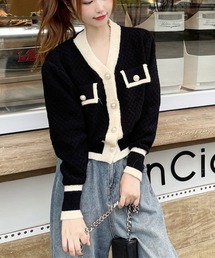 【KOREA SELECT】バイカラー ニット カーディガン
