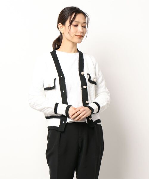 VIBGYOR Women(ヴィブジョー ウィメン)の「【KOREA SELECT】バイカラー ニット カーディガン(カーディガン/ボレロ・レディース・ホワイト/ブラック・FREE)」の12枚目の写真