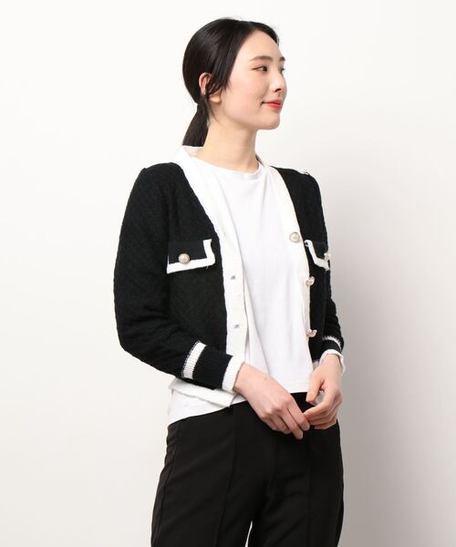 VIBGYOR Women(ヴィブジョー ウィメン)の「【KOREA SELECT】バイカラー ニット カーディガン(カーディガン/ボレロ・レディース・ホワイト/ブラック・FREE)」の6枚目の写真