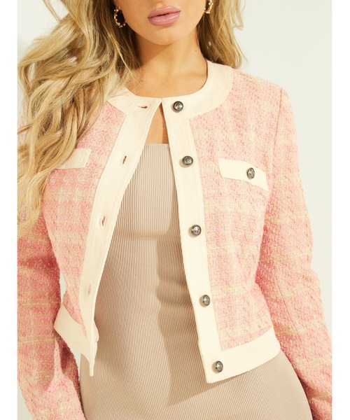 【セール】Gloria Tweed Jacket（ノーカラージャケット）｜Guess（ゲス）のファッション通販 ZOZOTOWN
