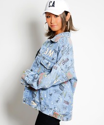 ベイビーシュープ　ダメージペイントデニムジャケット　インポート babyShoop（ベイビーシュープ）の「ペイント風ロゴデニム