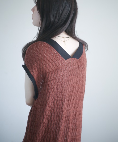 spoon store（スプーンストア）の「透かし編配色ニットワンピース（ワンピース・レディース・ブラック/ブラウン・フリー）」の6枚目の写真