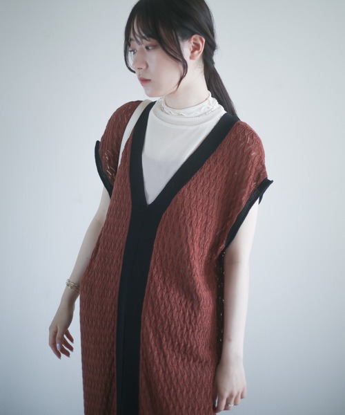 spoon store（スプーンストア）の「透かし編配色ニットワンピース（ワンピース・レディース・ブラック/ブラウン・フリー）」の18枚目の写真