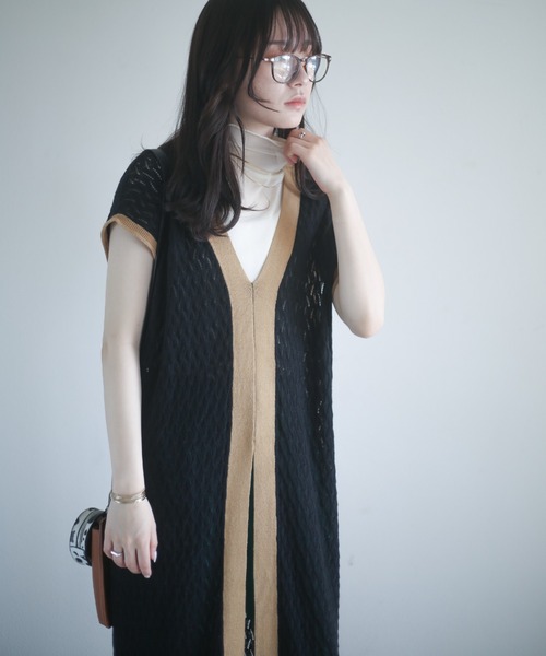 spoon store（スプーンストア）の「透かし編配色ニットワンピース（ワンピース・レディース・ブラック/ブラウン・フリー）」の17枚目の写真