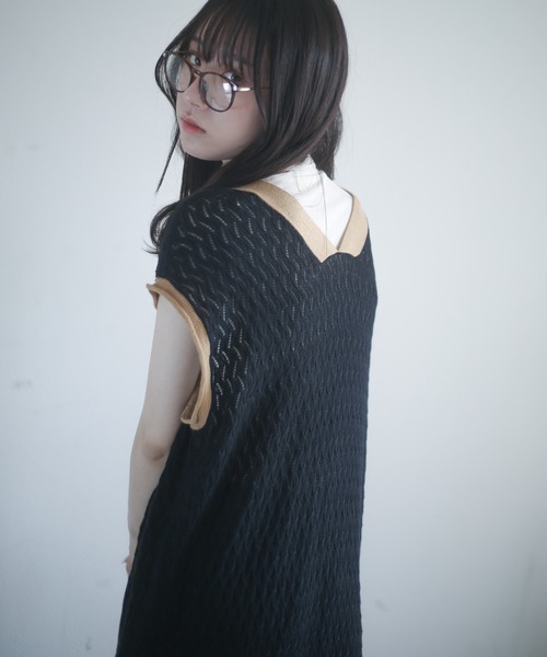 spoon store（スプーンストア）の「透かし編配色ニットワンピース（ワンピース・レディース・ブラック/ブラウン・フリー）」の19枚目の写真