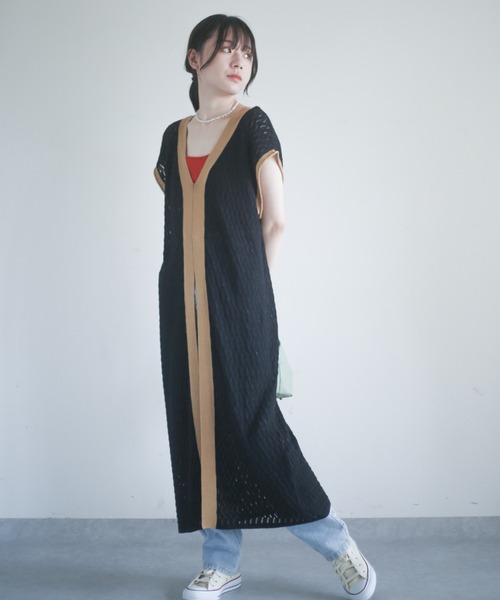 spoon store（スプーンストア）の「透かし編配色ニットワンピース（ワンピース・レディース・ブラック/ブラウン・フリー）」の16枚目の写真