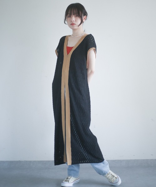 spoon store（スプーンストア）の「透かし編配色ニットワンピース（ワンピース・レディース・ブラック/ブラウン・フリー）」の21枚目の写真