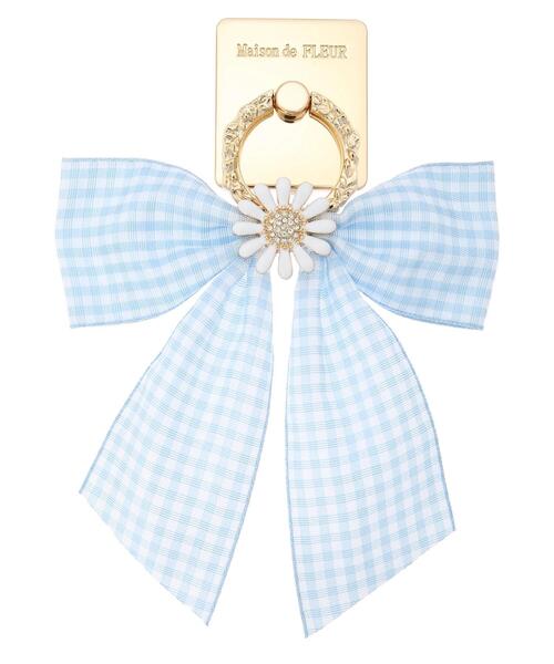 Maison de FLEUR(メゾンドフルール)の「EC限定フラワービジューギンガムスマホリング(スマホグッズ・レディース・ベージュ/ネイビー/サックスブルー・FREE)」の18枚目の写真