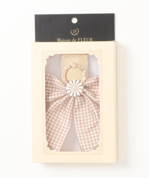 Maison de FLEUR(メゾンドフルール)の「EC限定フラワービジューギンガムスマホリング(スマホグッズ・レディース・ベージュ/ネイビー/サックスブルー・FREE)」の8枚目の写真