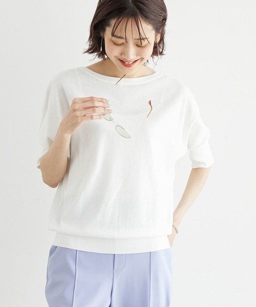 ROPE' PICNIC(ロペピクニック)の「オーガニックコットンドルマンニットプルオーバー(ニット/セーター・レディース・スミクロ/グレー系その他/オフホワイト/ホワイト系その他5/グリーン/ブルー・38)」の1枚目の写真