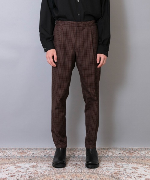 タイムセール！エルメス★ブラウン チェック柄 スラックス FACTOTUM（ファクトタム）の「【FACTOTUM】ウールチェック1Pパンツ