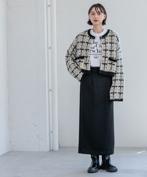 新品！apart by lowrys★ツイードニットカーディガン ジャケット A part by（アパートバイ）の「ツイードニットカーディガン
