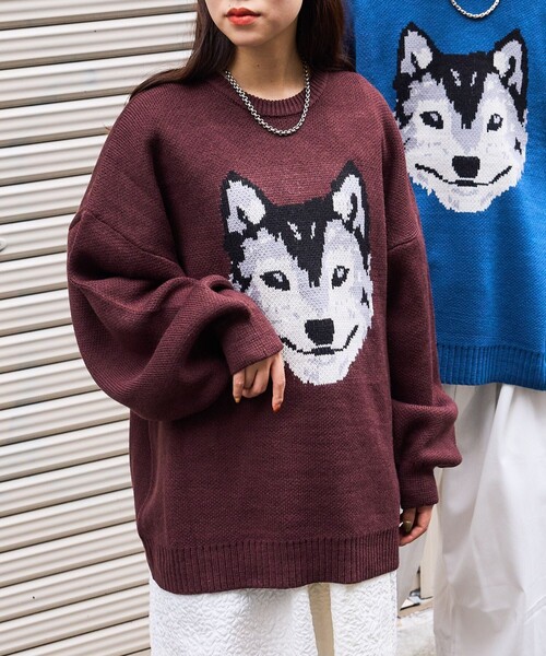 PUBLUX（パブリュクス）の「PUBLUX/パブリュクス ハスキーデザインジャガードニット（ニット/セーター・レディース・ブラック/ブラウン/ブルー・ﾌﾘ-）」の2枚目の写真